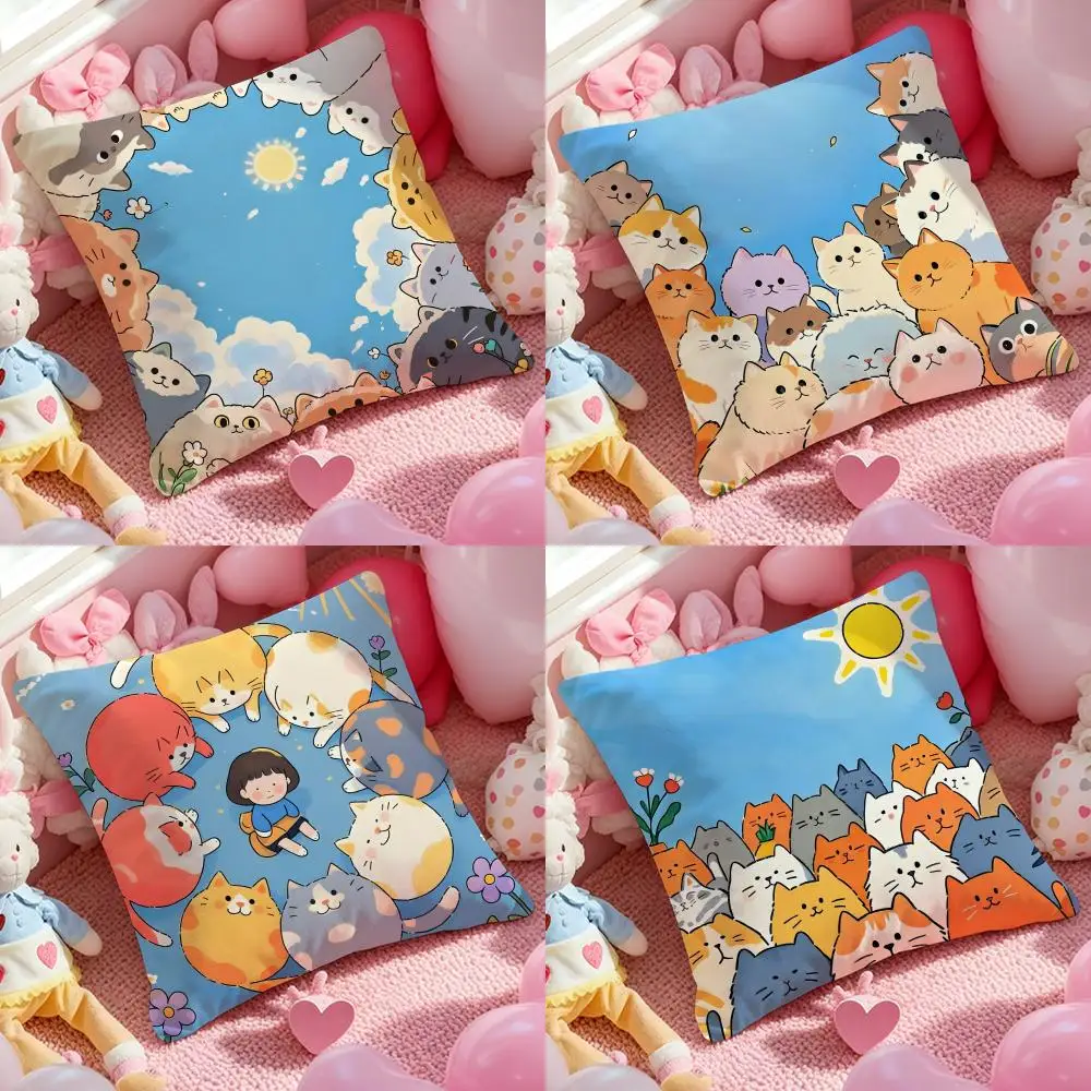 

Cartoon Cute Cat Picture For Wake Up Pillow Case Anti-dustmite Pillowcase Invisible Zipper Silky Short Plush Sofa Cushion Cover