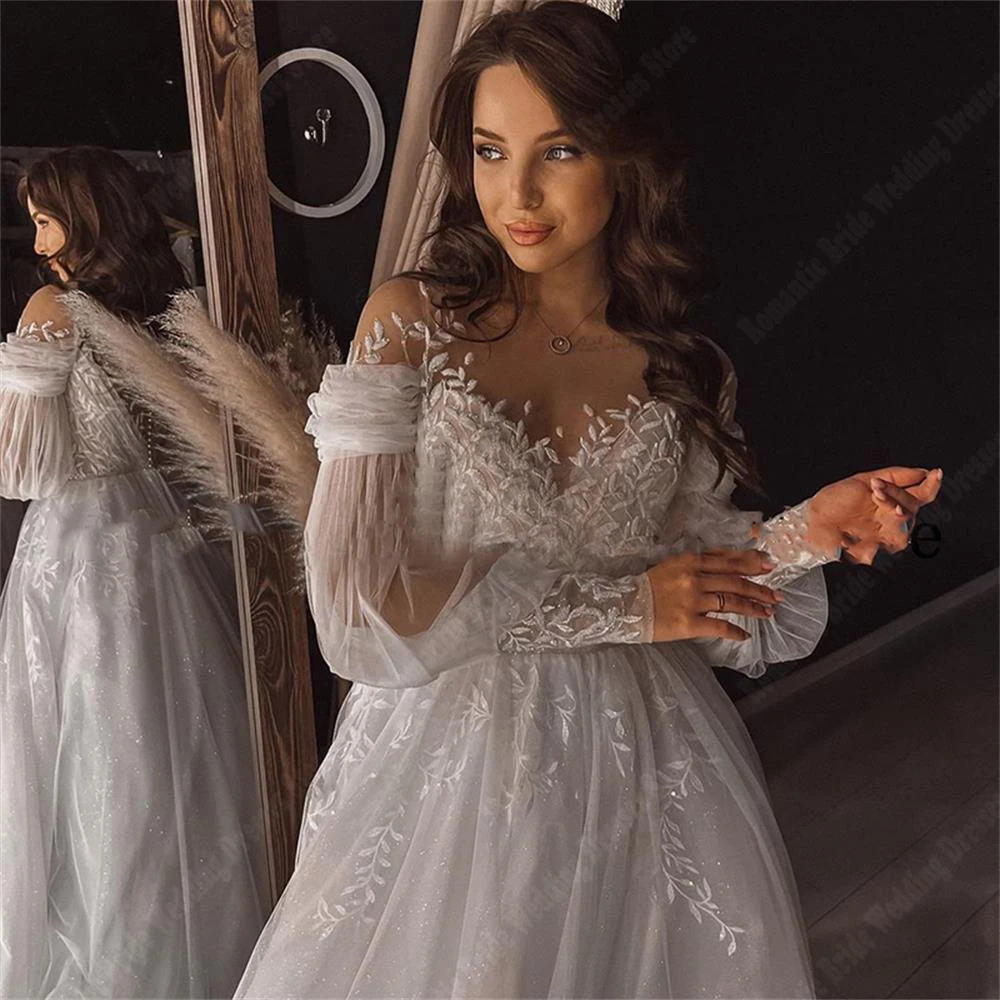 Populaire Off-Shoulder Trouwjurken Strapless Rugloze A-Line Galajurken Glanzende Tule Dweillengte Prinses Vestidos De Novia