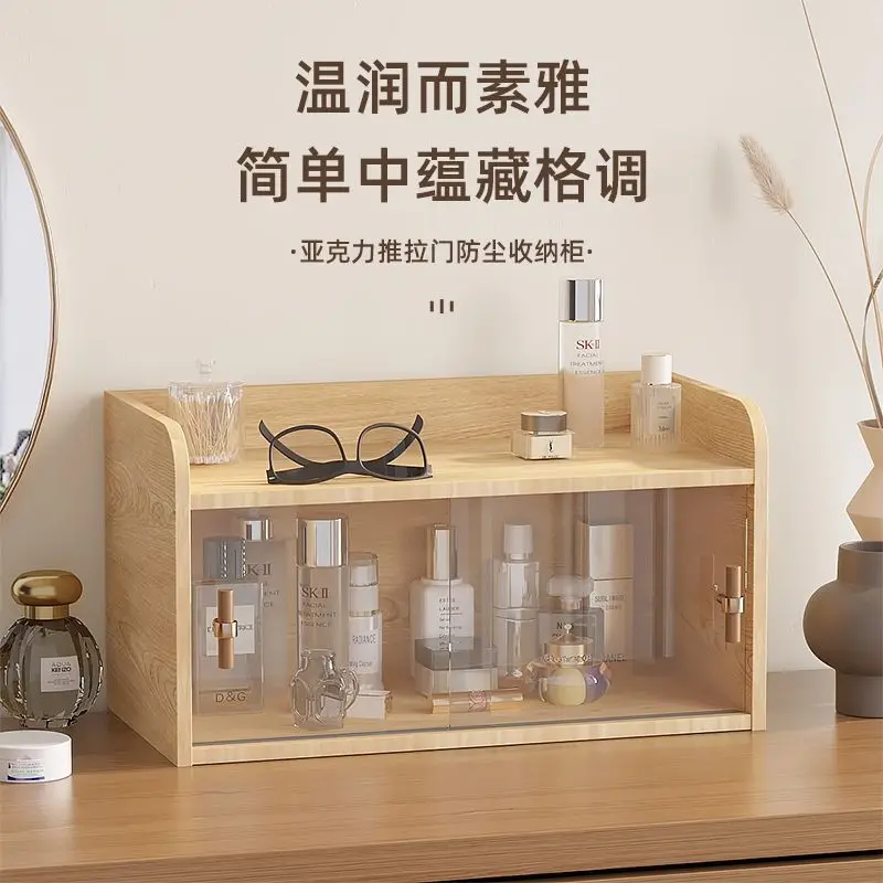 

Wood desk organizer tabletop dining cabinet for perfume kitchen countertop storage office tea small side storage Acrylic door