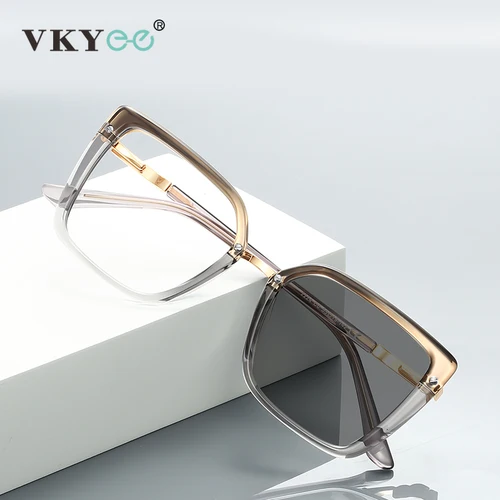 VKYEE, gafas de lectura con montura grande a la moda, diseño cuadrado Simple, antiluz azul, fotocromáticas graduadas personalizables