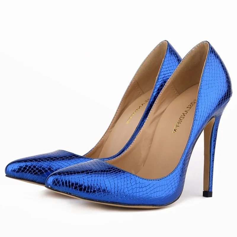 Fashion Elegant Work Women Pumps Spring Autumn Pointed Toe Slip On Stilettos High Heels Big Size Crocodile Pattern Shoes E0016