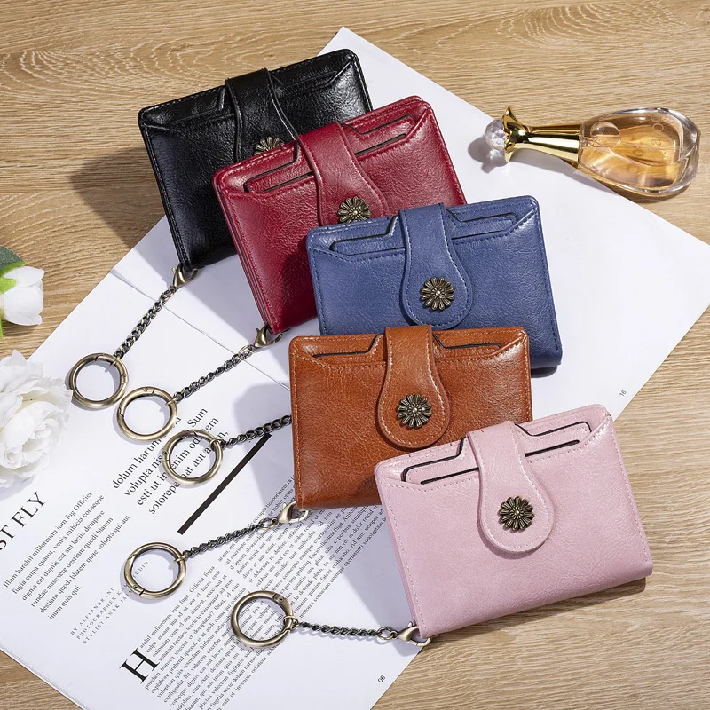 Damesportemonnees PU-leer Vrouwelijke portemonnee Hasp Korte tweevoudige portemonnee voor dames Mode Kaarthouder met ritssluiting Broekzak Sleutelhanger