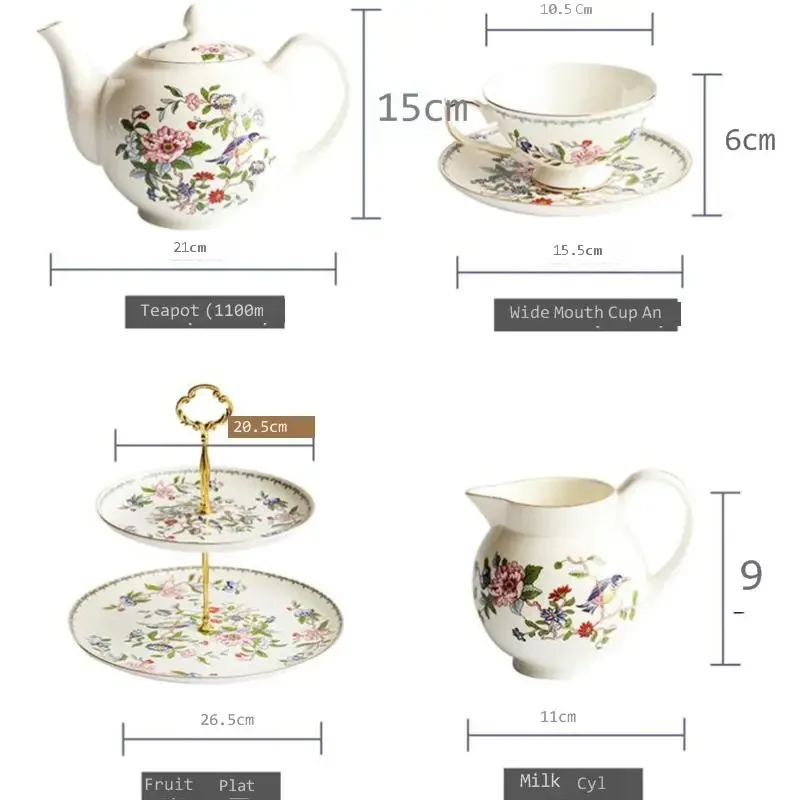 British Tableware Tea Cup Saucer Set Teapot Dessert Stand Plate Noodle Bowl Salad Plates Household Afternoon Dinnerware Set