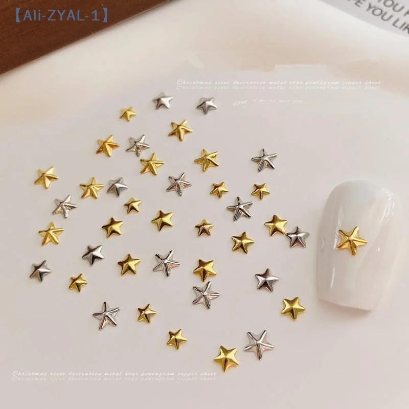 【ZYAL-1】Hohlstern Nail Art Kunst Nieten Charms 3D Legierung Fünfzackiger Stern Gold Silber Nageldekoration Luxus Maniküre Zubehör