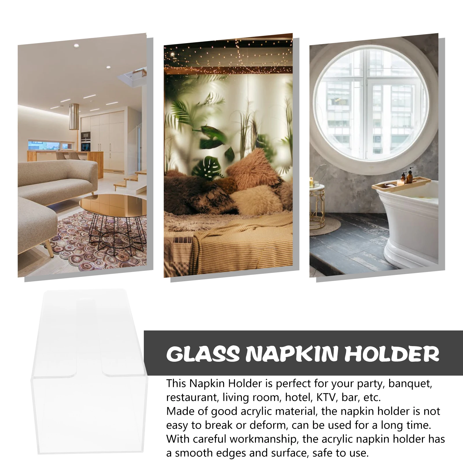 

Acrylic Napkin Holder with Smooth Edges Stable Base for Tabletop Kitchen Restaurant Paper Napkin Dispenser Table Tissue Box
