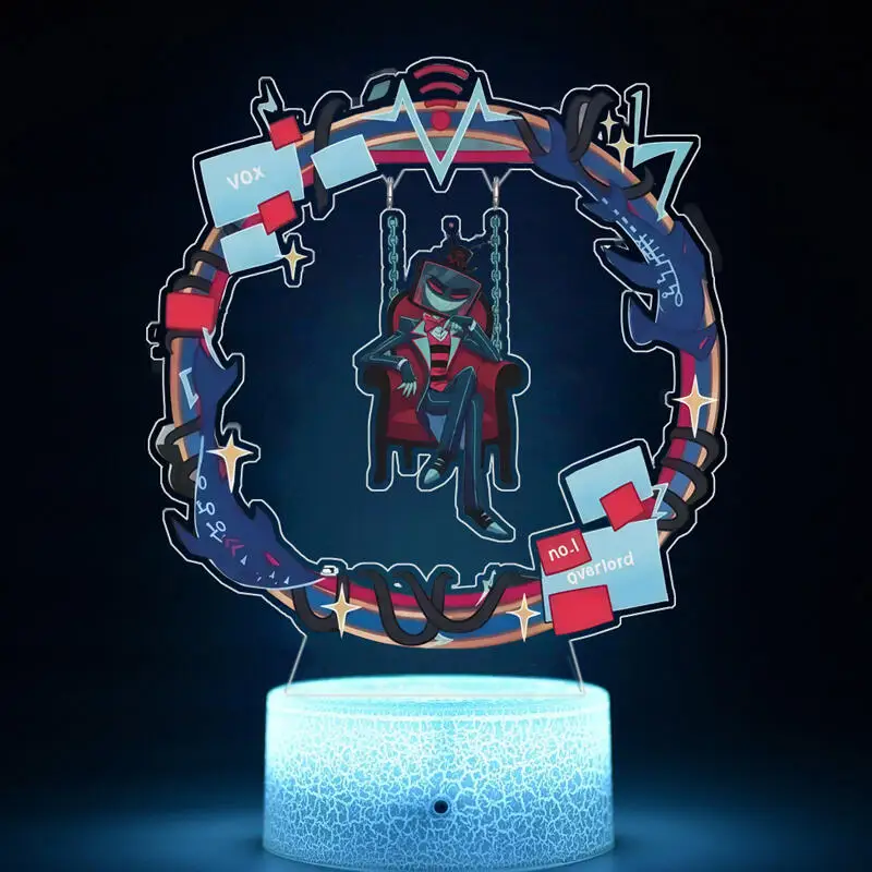 Acrylic Night Light for Hazbin Hotel Vox Alastor Lucifer Cute Bedside Lamp Monochrome Light Remote Control 16 Color Light