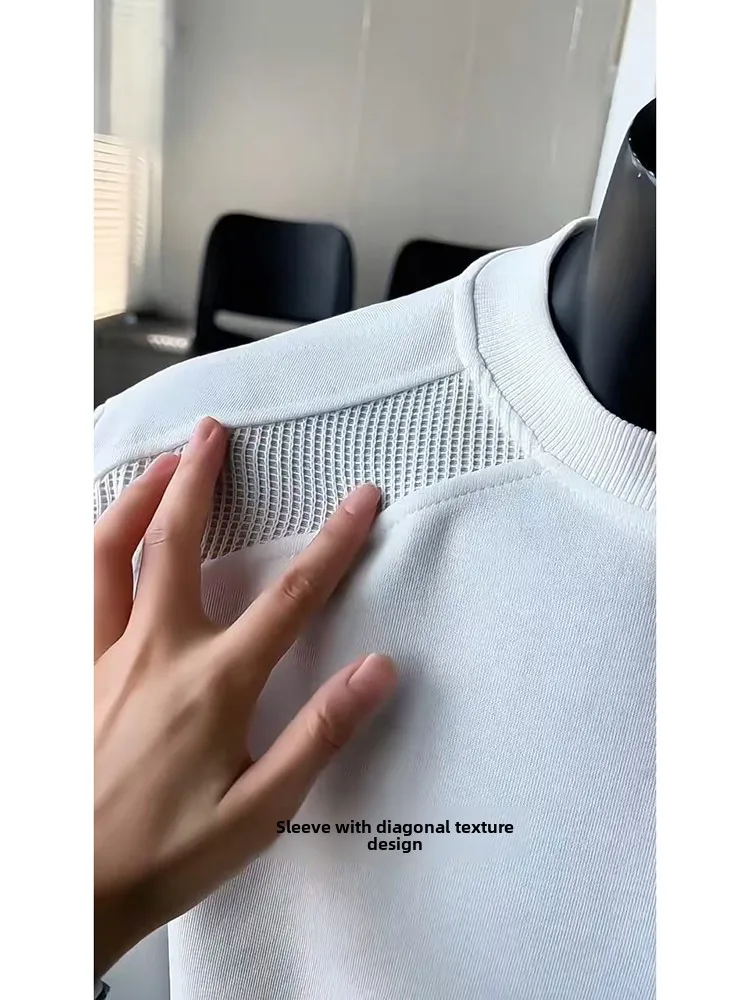 تي شيرت رجالي بتصميم مفكك وياقة صغيرة على الطراز الأمريكي، سترة ثقيلة الوزن بقصة فضفاضة، موضة الربيع والخريف