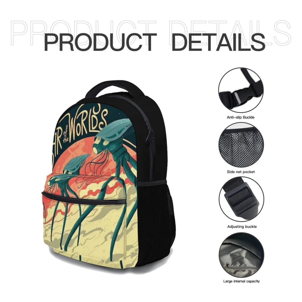 War of the Worlds Versatile Backpack Large Capacity Waterproof Backpack Washable Computer Bag Unisex