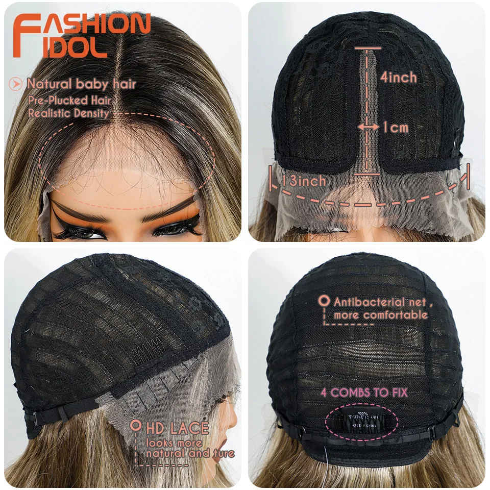 FASHION IDOL 24 Inch Long Loose Body Wavy Lace Front Wigs For Women Pre-Cut Pre Plucked Lace Wigs Ombre Blonde White Cosplay Wig image 6