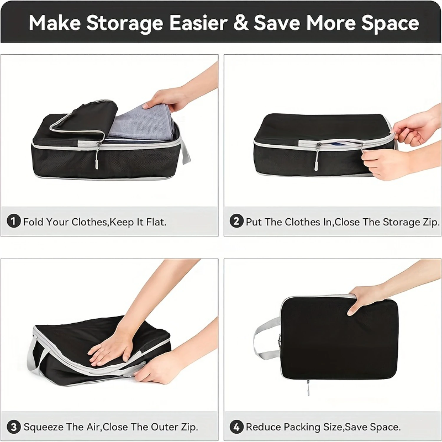 4-Piece Compression Packing Cubes Set, Travel Organizer Bags, Luggage Suitcase Space Saver Bags