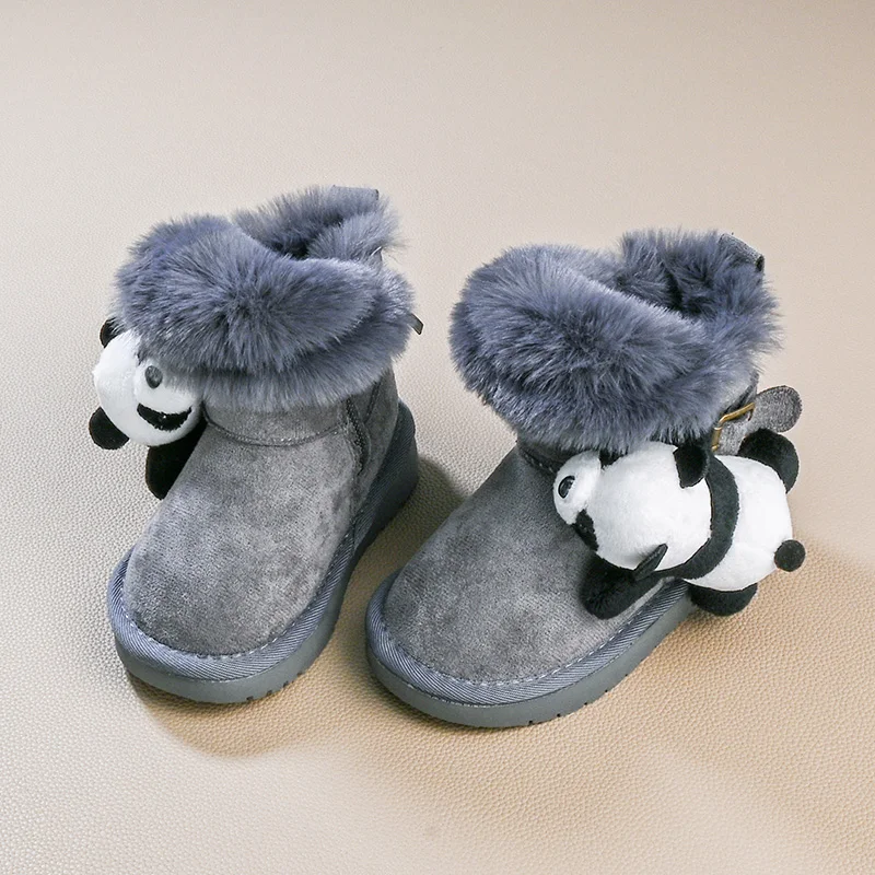 

Cute Panda Kids Ankle Cotton Boots New Gray Winter Girls Warm Platform Furry Boots Fashion Outdoor Soft Children's Snow Boots