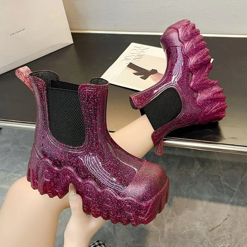 Square Toe Fashion Platform Heightened Non-Slip Women's Short Boots