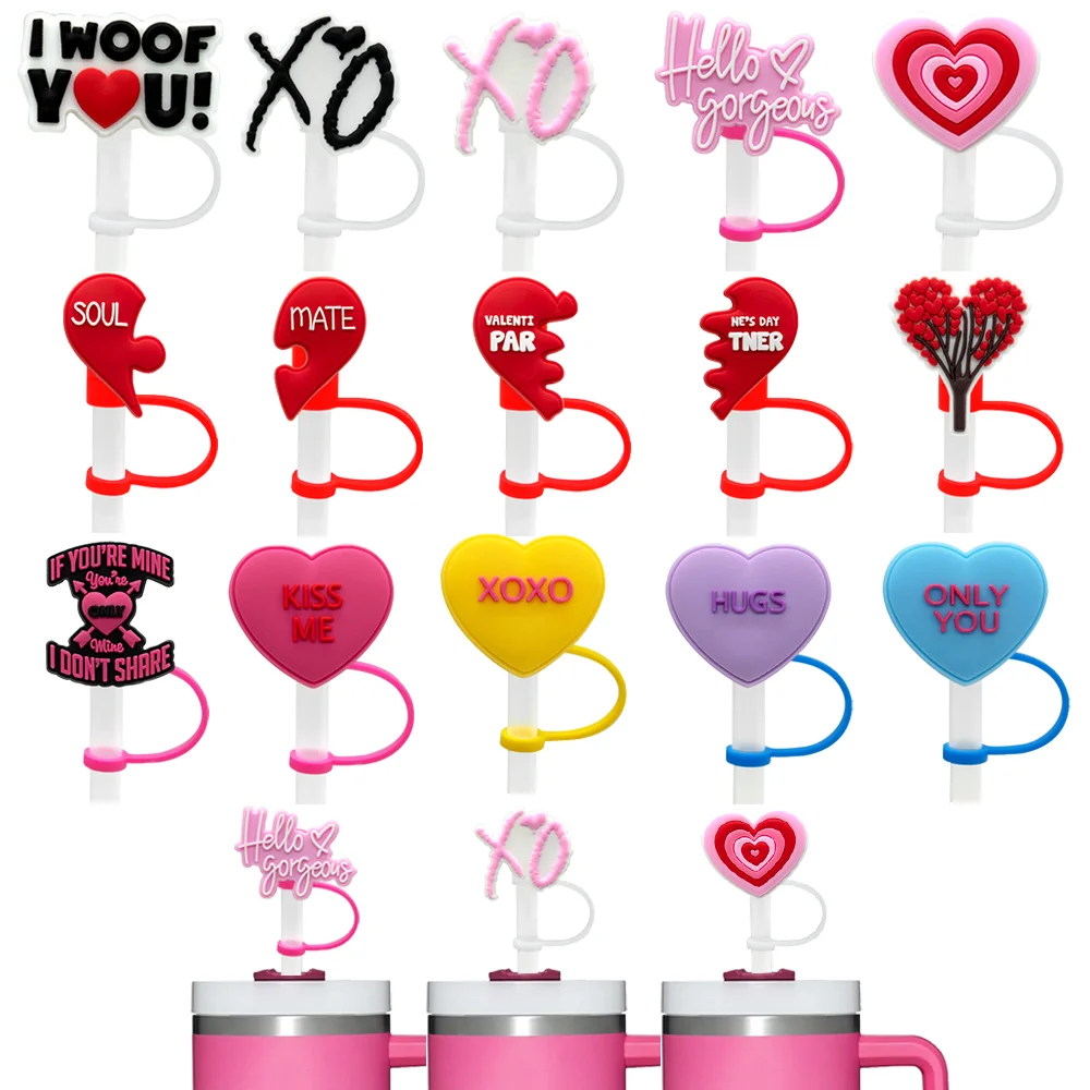 1PCS Pink Heart Silicone Collection Straw Cover Caps for Cups, 10mm Straw Topper, Reusable Dust and Splash Proof Glass Tips