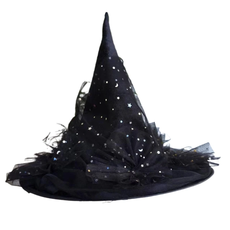 Witch Hat Halloween Lace Trim Star Wizard Hat Adult Stage Performances Props Hat