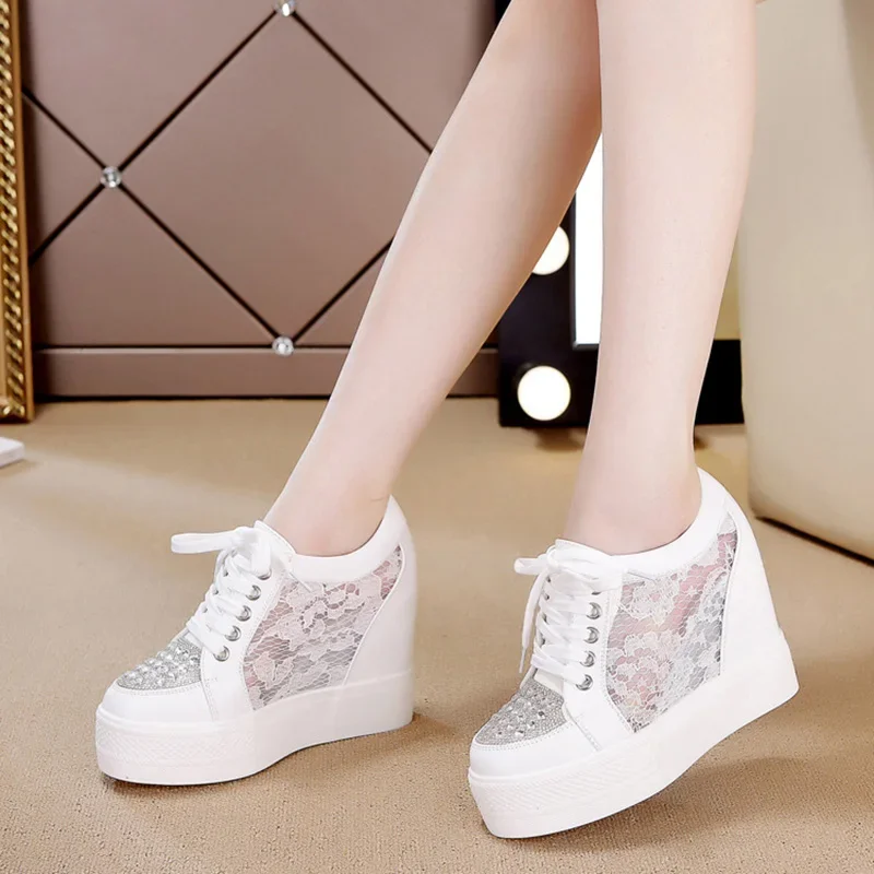 Fashion Sneakers Women Platform Shoes Rhinestone Height Increasing Shoes Brand Sneakers Sweet Students Shoes YX2501