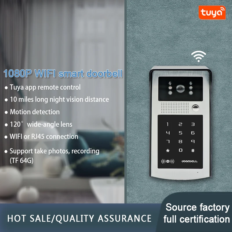 1080P Video Intercom Doorbell Home Tuya WiFi Doorbell Move Detecting Mobile Phone Long-Range Unlock Door Digit HD Intelligence