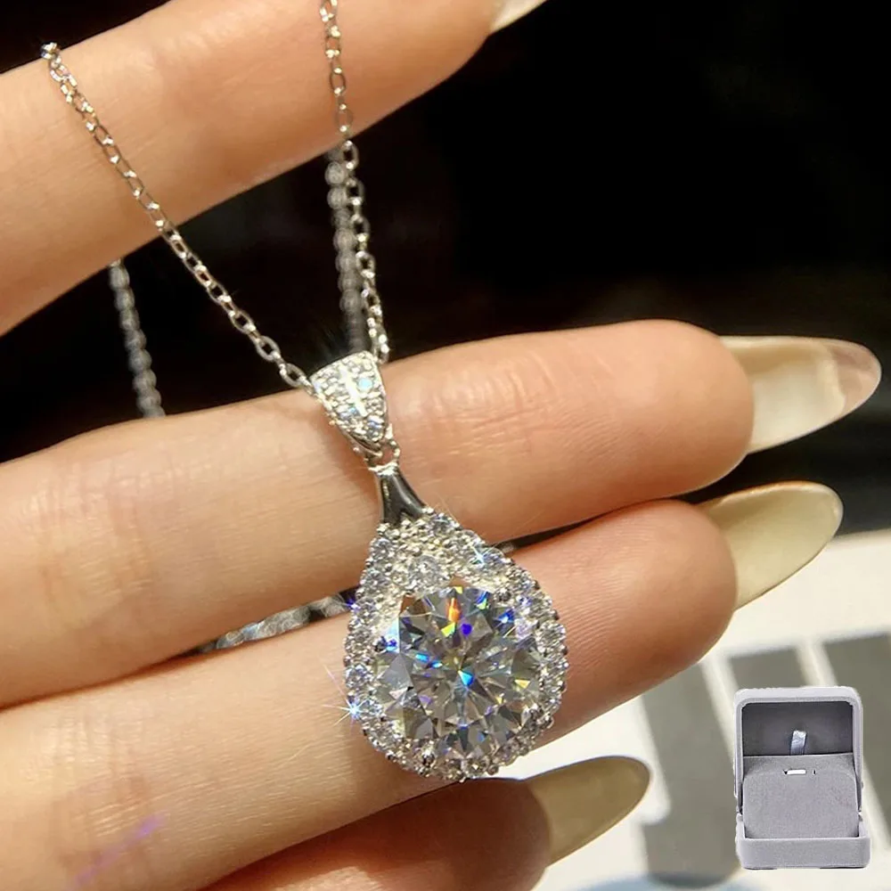 

Fashion Sparkling Moissanite Jewelry Neckalce for Women Classic Water Drop Pendant Necklace Ladies Wedding Jewelry