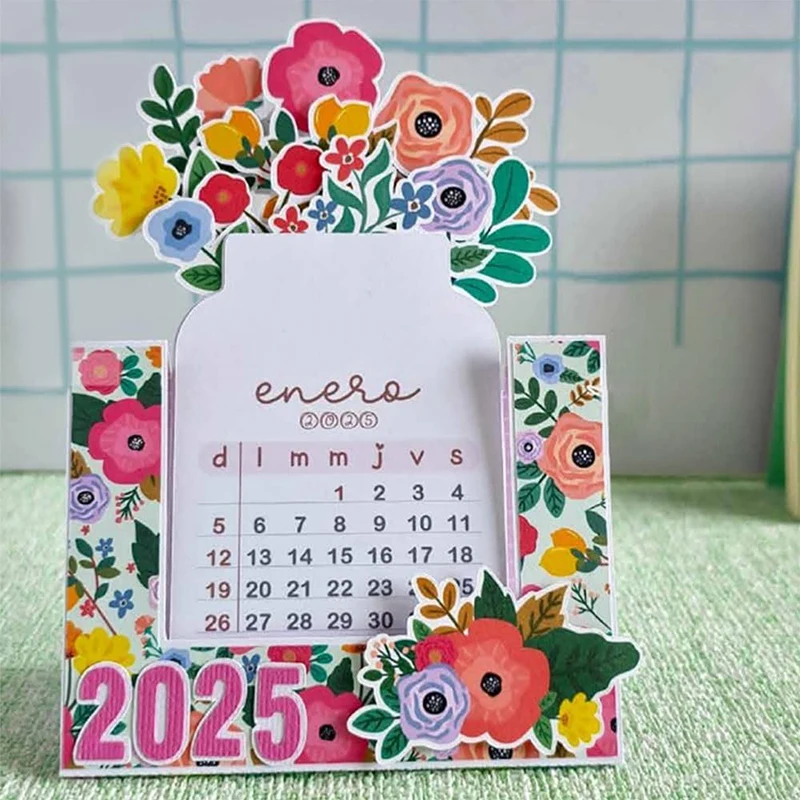 2025 Bloomy Flower Desk Calendar Wooden Card Quality Calendar Supplies Illustrator Desktop Decorate High Calendar