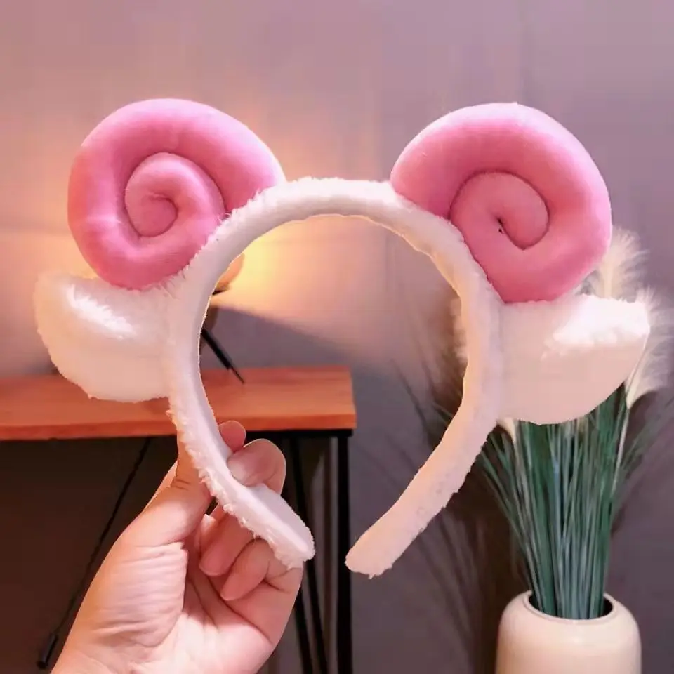 Cute Sheep Horn Lamb Ear Soft Fleece Women Headband Makeup Head Band Hair Band for Wash Face Shower Hair Accessories