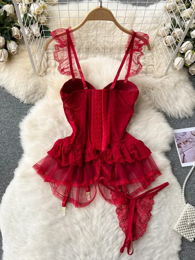 Foamlina Sexy Sleepdress Vrouwen Lingerie 2024 Zomer Mode Bloemen Kant Erotische Babydoll Spaghetti Mesh Ruches Nachtjapon