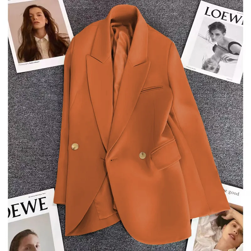 

2024 Spring Autumn Women's Fashion Blazers Jackets Coats Suits Straight Cut Long Sleeve Polyester Suit Collar Color