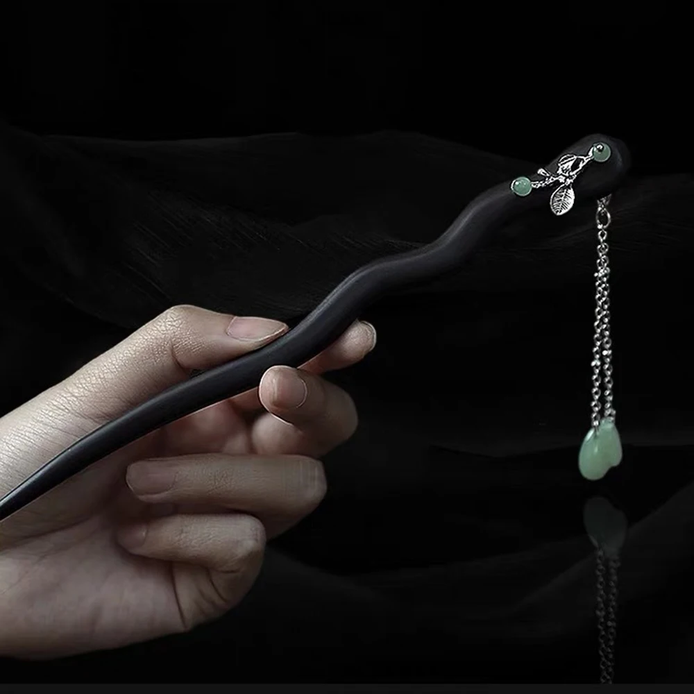 1 шт., классическая и элегантная женская деревянная заколка с кисточками, древний стиль, Cheongsam Hanfu, плетеные волосы в сочетании с головным убором