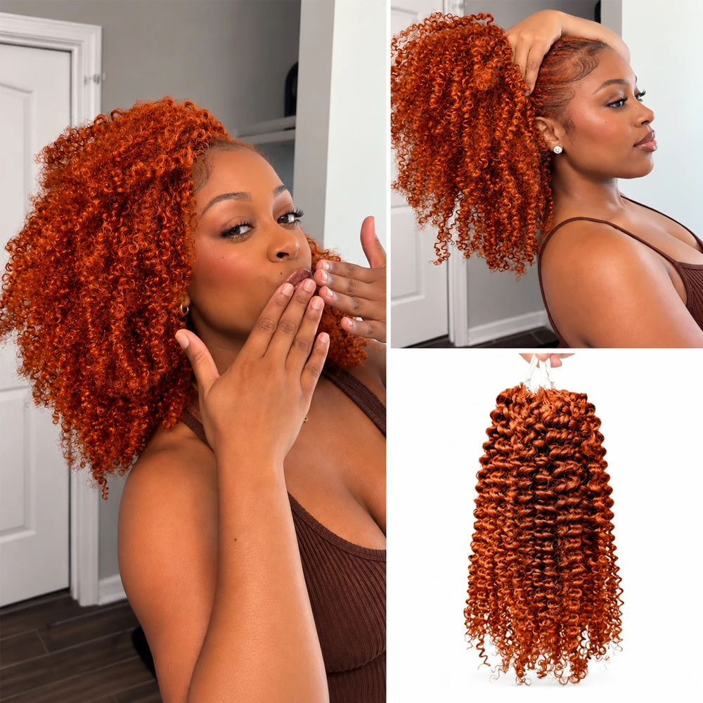 Ginger Copper Afro Curly Crochet Hair Human Hair Extensions Miracle Knots Feather Pre Separated Knotless Braids For Black Women