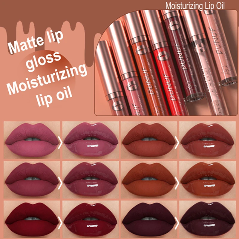 

12 шт./компл. жидкая помада с антипригарным покрытием, долговечная подарочная коробка для блеска для губ — матовый блеск для губ, устойчивый к выцветанию