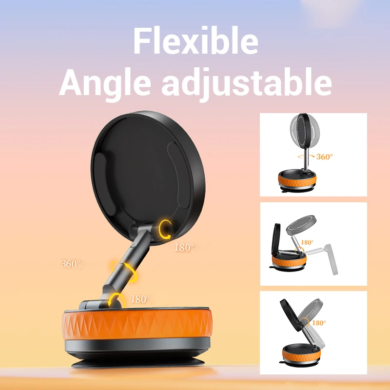 Vacuum Suction Magnetic Car Mount Strong Suction Stand Phone Holder Foldable Design 360° Rotation Adjustable Car Phone Bracket