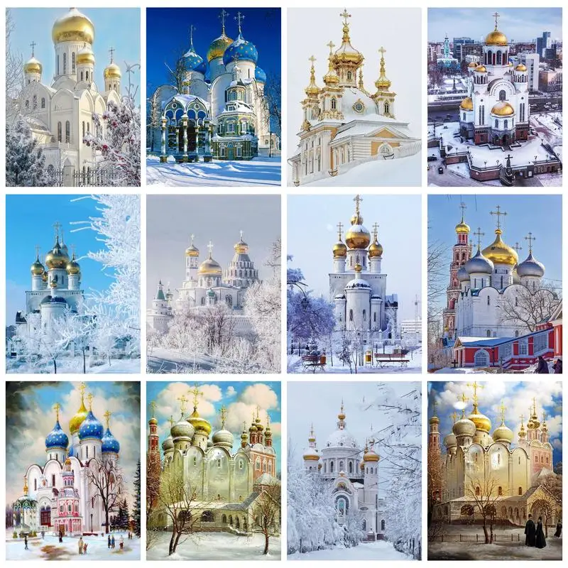 

RUOPOTY Diamond Painting Full Round/Square Embroidery Castle Mosaic Landscape Decoration For Home