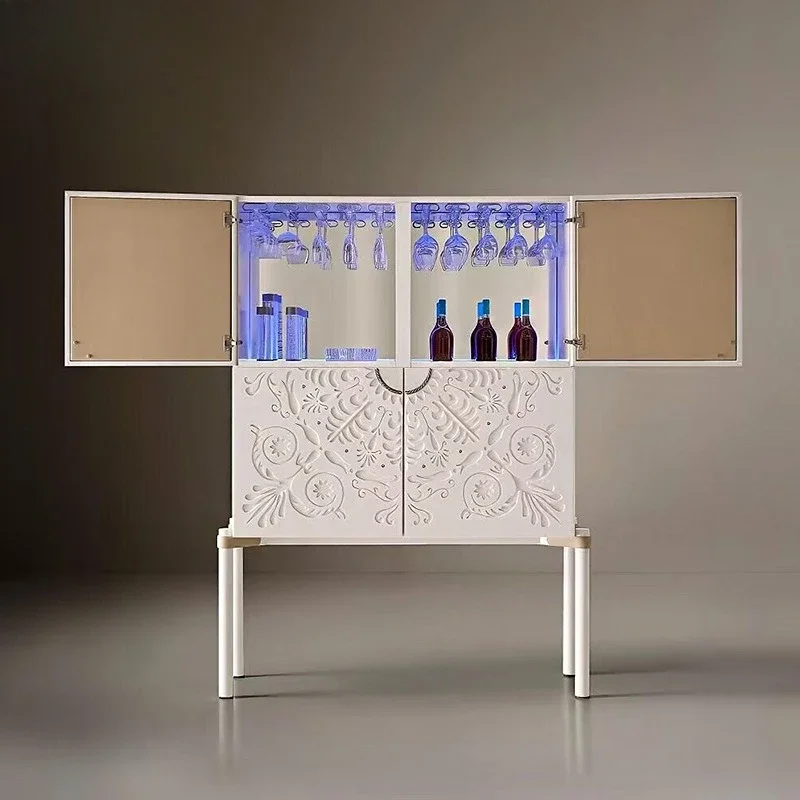 Solid wood hollow carving, pattern wine cabinet, villa designer model, creative high-end display cabinet
