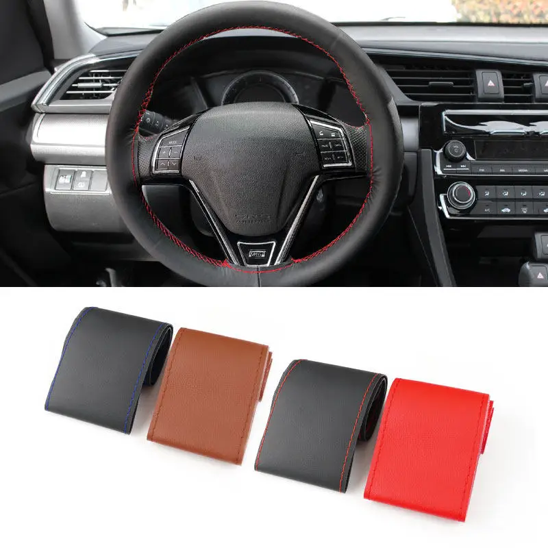 Diameter 38cm DIY Hand-stitched Microfiber Leather Universal Car Steering Wheel Braid Cover Trim with Needles And Thread Kits