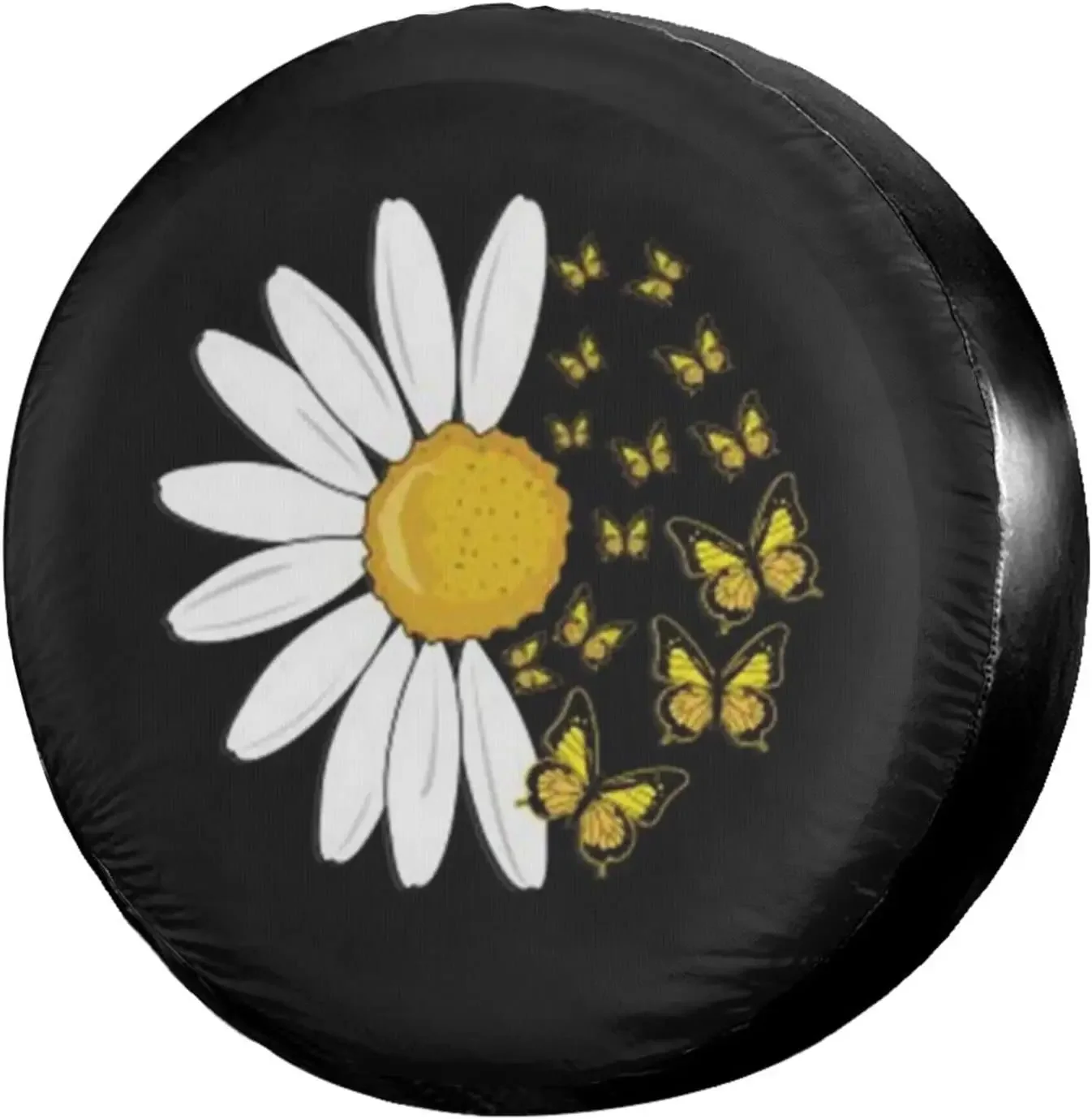 Sunflower Daisy Butterfly Spare Tire Cover Polyester  Sunscreen Wheel Covers for Trailer Rv SUV Truck and Many Vehicles