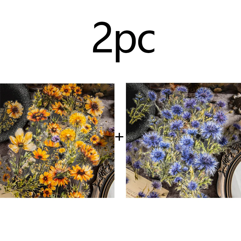 2 pegatinas de decoración floral DIY, hechas de material PET impermeable, adecuadas para decorar papelería, diarios, álbumes de recortes, et