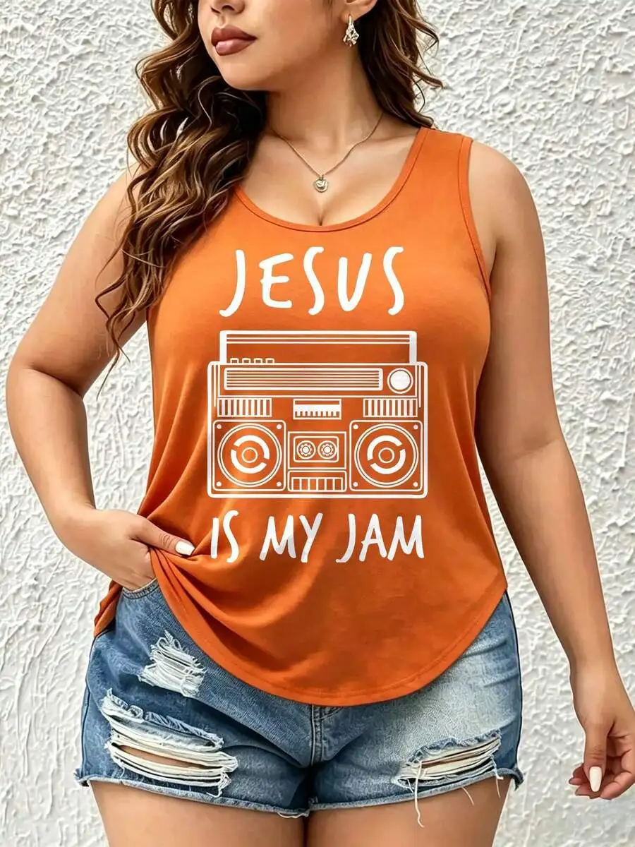 

Plus Size Women Casual Sleeveless Tank Top With Round Neck