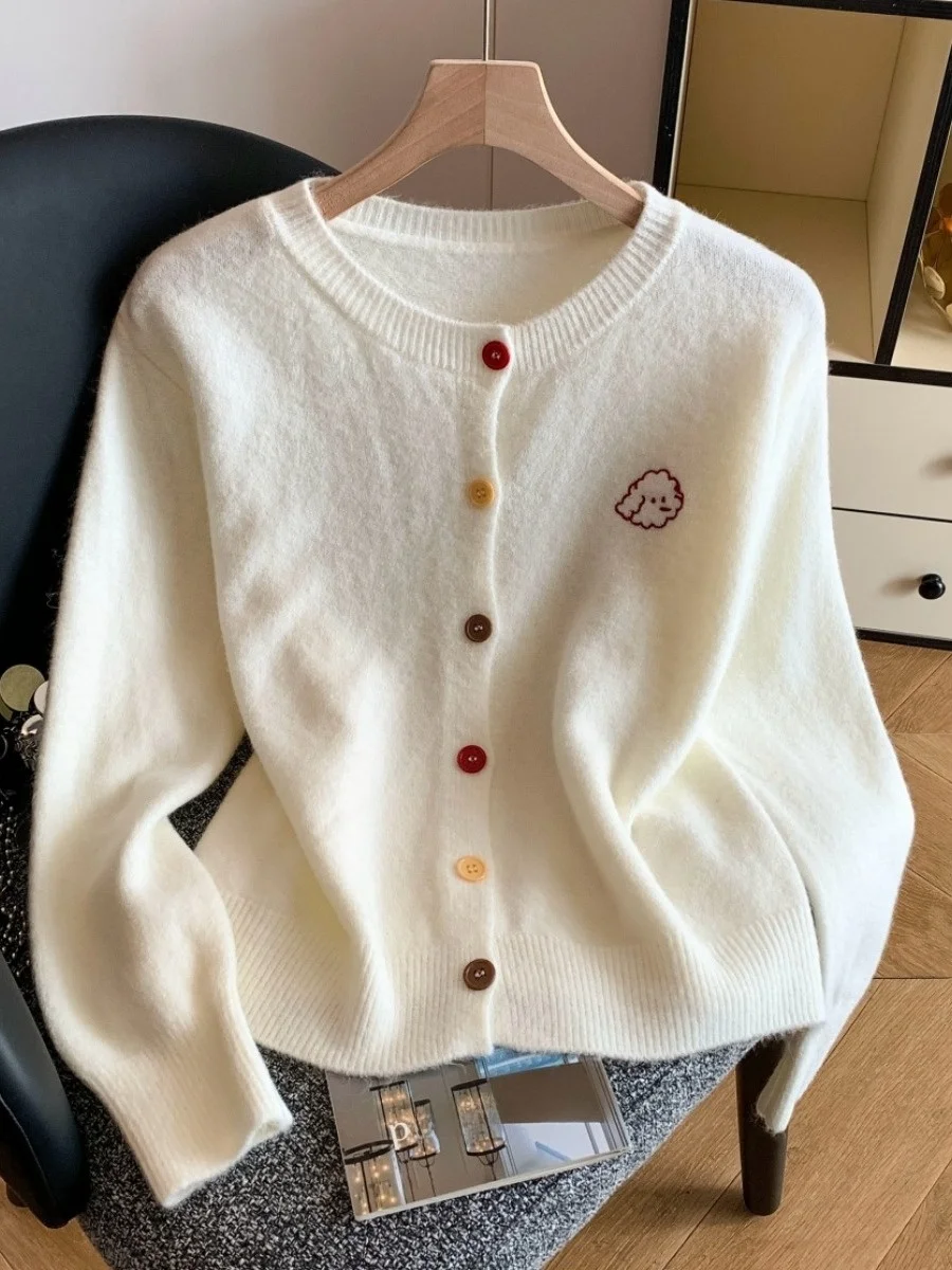 

Вязаный открытый кардиган с вышивкой Sweet Salt Sle для собак, женский осенне-зимний длинный све, круглая верхняя одежда на одной пуговице