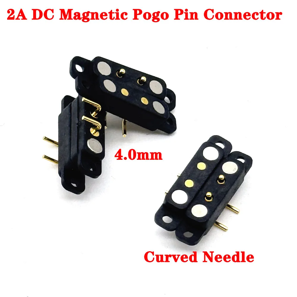 

1Pair Curved Needle 2A DC Magnetic Pogo Pin Connector 2Pin 4.0mm With ears Pogopin Male Female Spring Loaded DC Power Socket ﻿