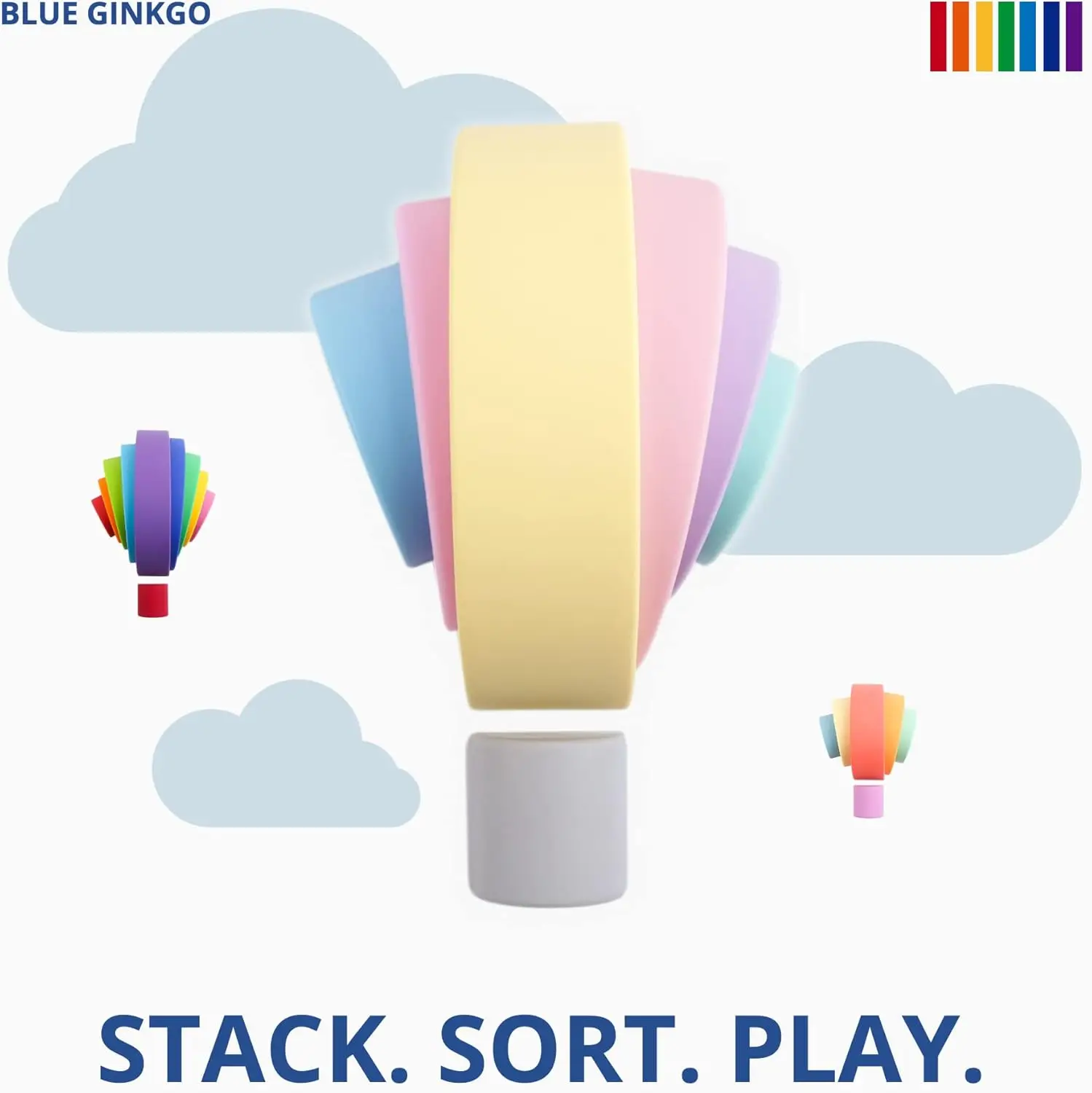 Empilhador de arco-íris de silicone - quebra-cabeça de nidificação Montessori |   Crianças e crianças pequenas |   Brinquedos sensoriais de empilhamento - 7 camadas (pastel)