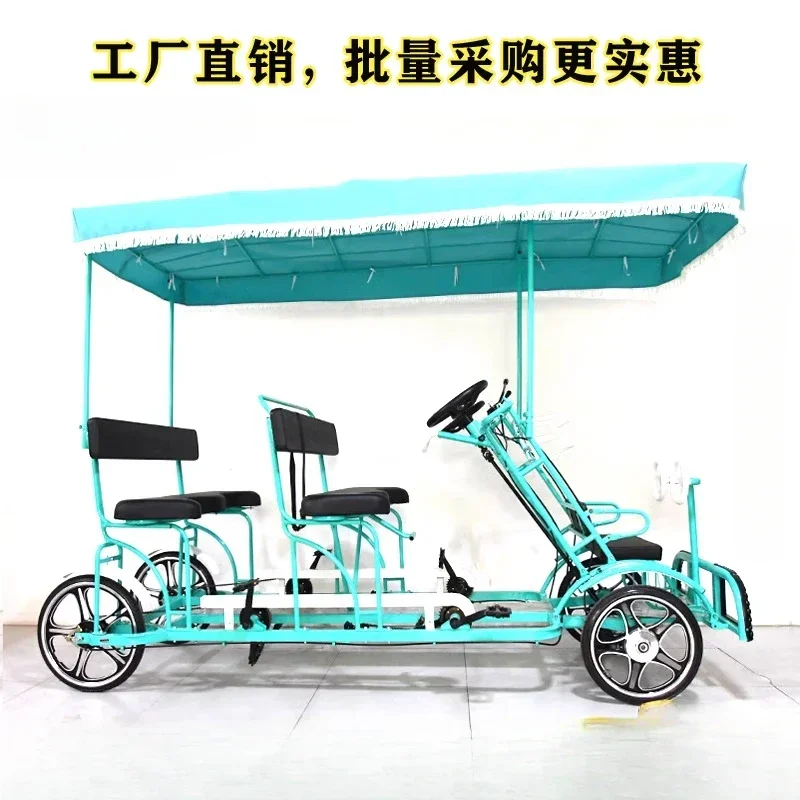 Popular Product Luxury One-wheel Double-row Pedal Four-wheel Attraction Sightseeing Rental Bicycle
