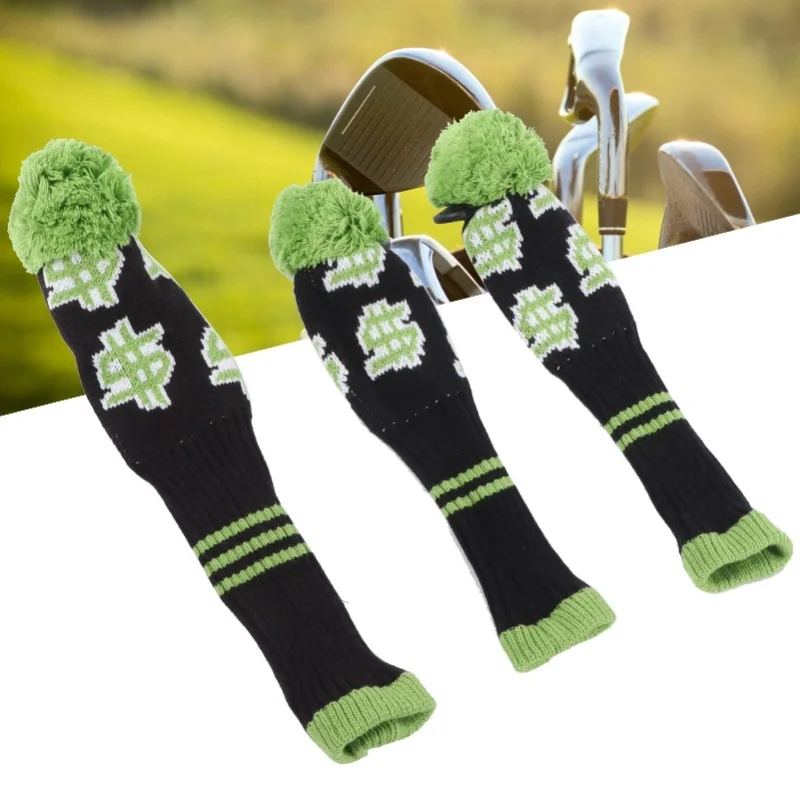 ゴルフクラブウール糸ニットカバー木製ゴルフクラブヘッド保護用no1-3-5-3カバー1セット緑と黒