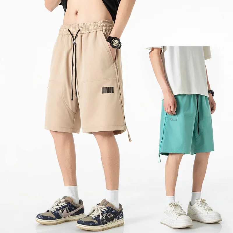 

Поп-мужские однотонные шорты с боковой молнией, повседневные эластичные шорты на шнурке, свободная и дышащая талия, быстросохнущая