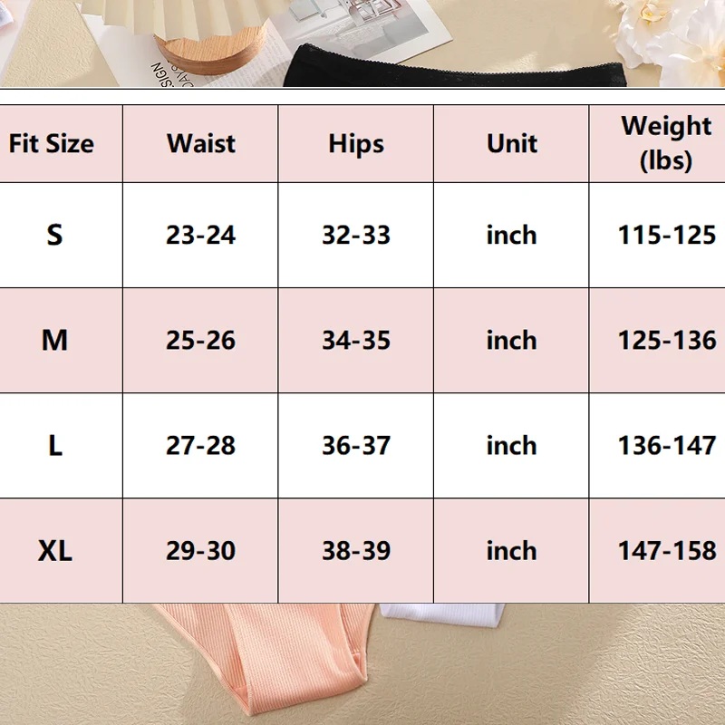 3PCS Women\'s Cotton Panty Underwear Cute Sexy Panties Female Seamless Underpants Solid Color Panty Intimates Women Lingerie S-XL