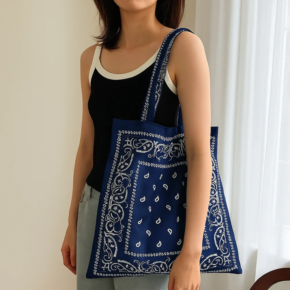 

Printed Cashew Flower Canvas Bag Large Capacity Lightweight Canvas Tote Bag Shopping Bag Retro Ethnic Style Shoulder Bag Summer