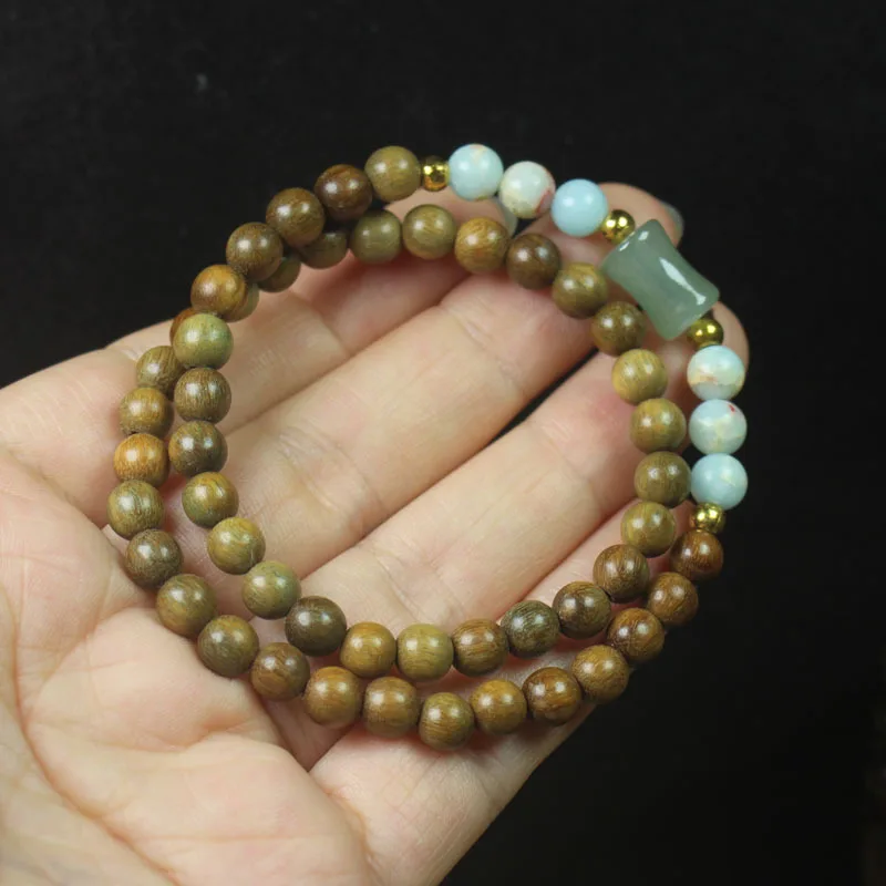 Guajacwood 6mm Double Ring Bracelet Green Bamboo Beads Women's Crafts Ornament Beads Bracelet Gift