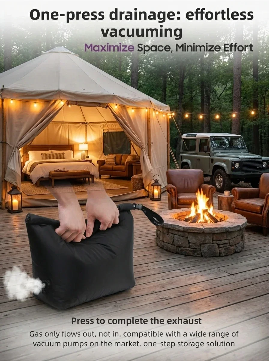 Glamping Vakuum-Kompressionsbeutel Ohne Pumpenbedarf Wasserdichter Ausrüstungsorganizer für Schlafsack Daunenjacke Vanlife Platzsparend – Detail 5