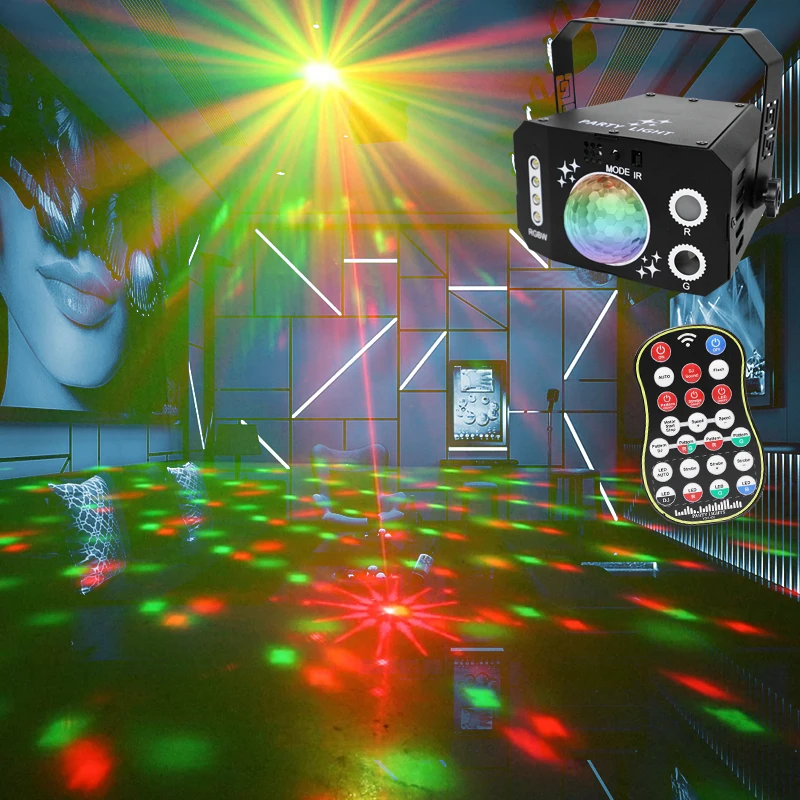 WUZSTAR Nuove luci da discoteca per feste da palcoscenico USB a 7 occhi Luci laser per DJ per interni, palcoscenici, bar, club, eventi natalizi, Halloween, Natale