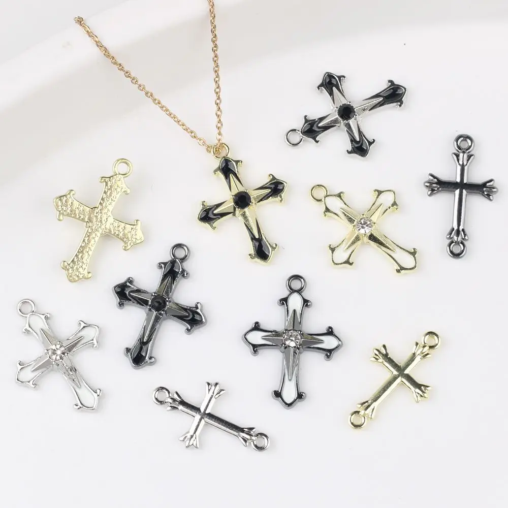 10pcs/lot 20*25MM Zinc Alloy Enamel Rhinestone Inlaid Cross Connector Pendant Charms DIY Necklace Bracelet Earrings Accessorie