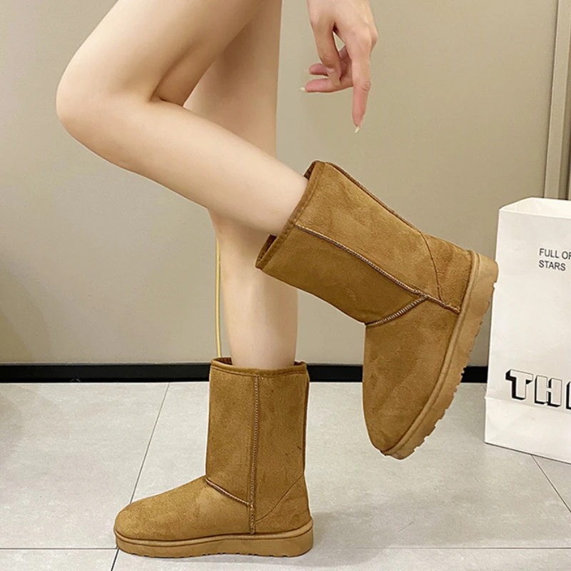 حذاء ثلج مريح للنساء ، إصبع دائري ، نعل سميك ، أحادي اللون ، مخملي ، دافئ وعصري ، كاجوال ومريح ، شتوي ، جديد #4