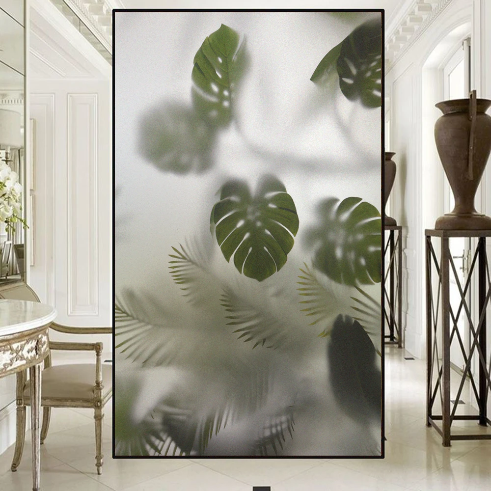 Frosted Leaves Pattern Static Cling Privacy Window Film Heat Control UV Blocking Window Glass Sticker Frosted Window Film