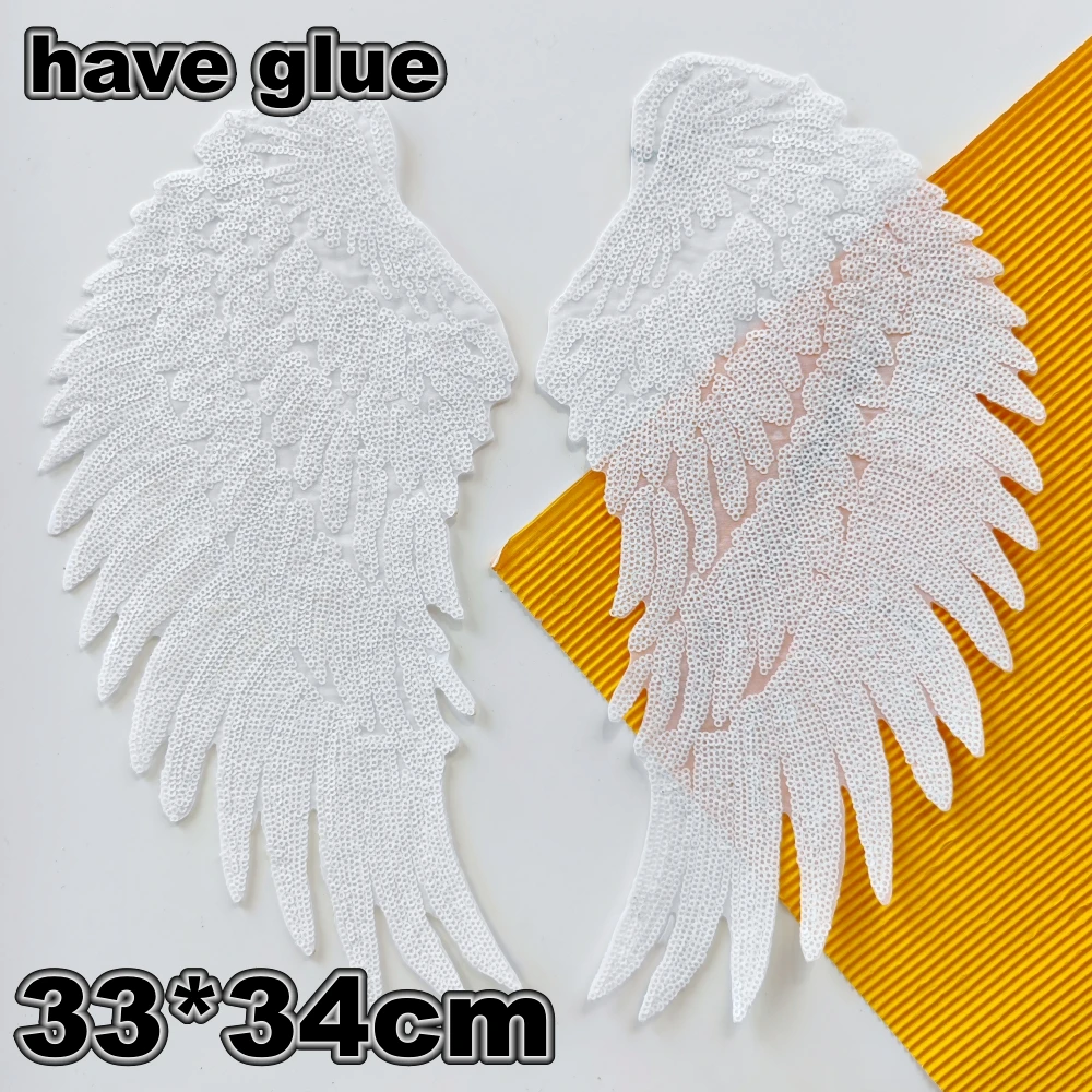 1 pair embroidery sequined angel wing patch,sequins wings rainbow badge,patches for jackets,sequin applique PW2111171